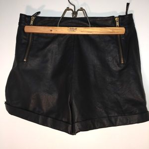Topshop double front zipper leather mini-shorts
